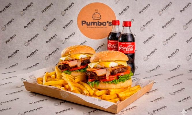 2 Hamburguesas Ruchn junior + 2 papas fritas + 2 gaseosas Inca kola o Coca Cola para consumo en local o recojo